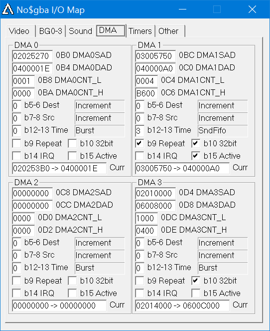 DMA registers