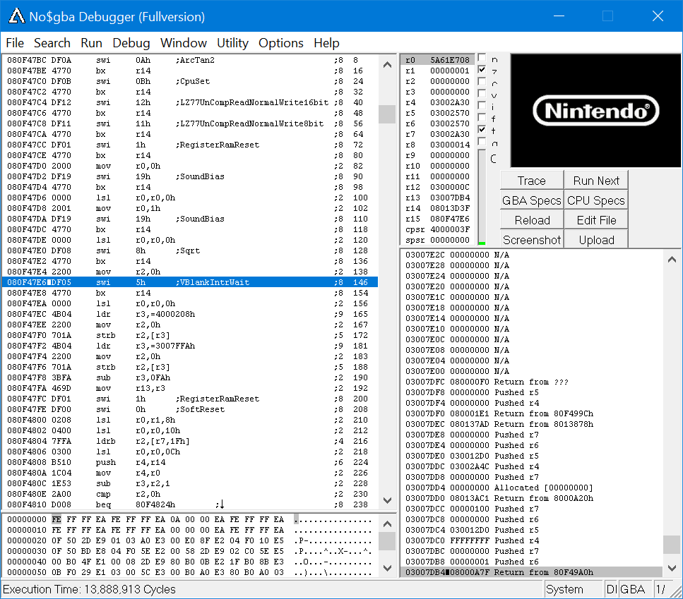 Debugger in a break state