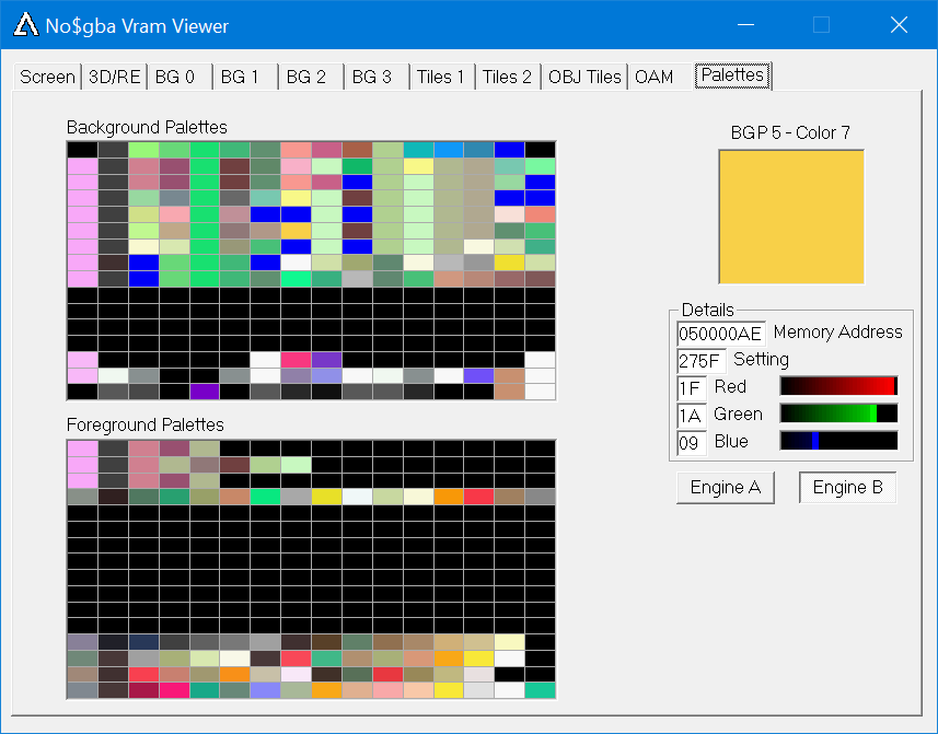 Palettes tab