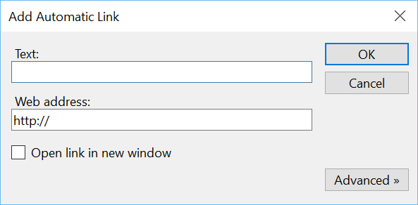 Add Automatic Link Dialog Box