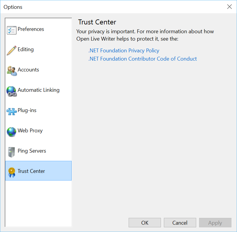 Trust Center Dialog Box