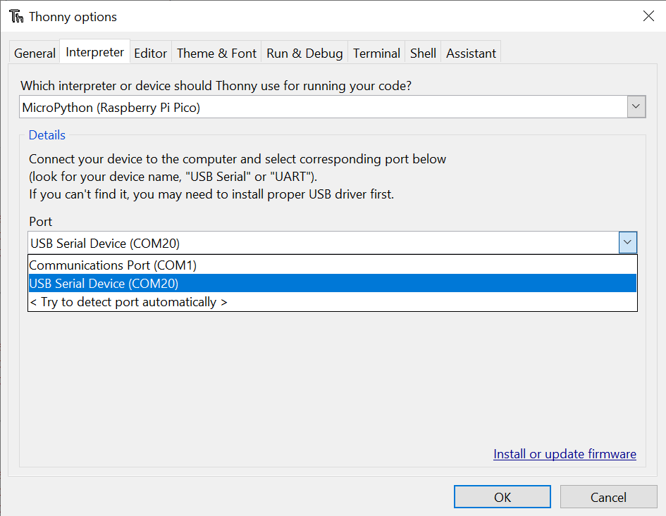 Selecting the correct COM port